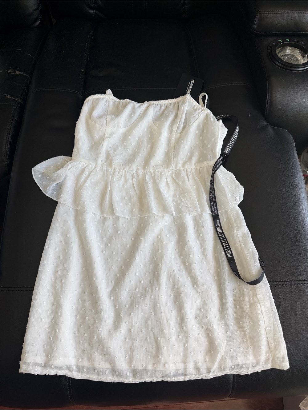 Pretty Little Thing NWT White Swiss Dot Ruffled Mini Dress Size: 6